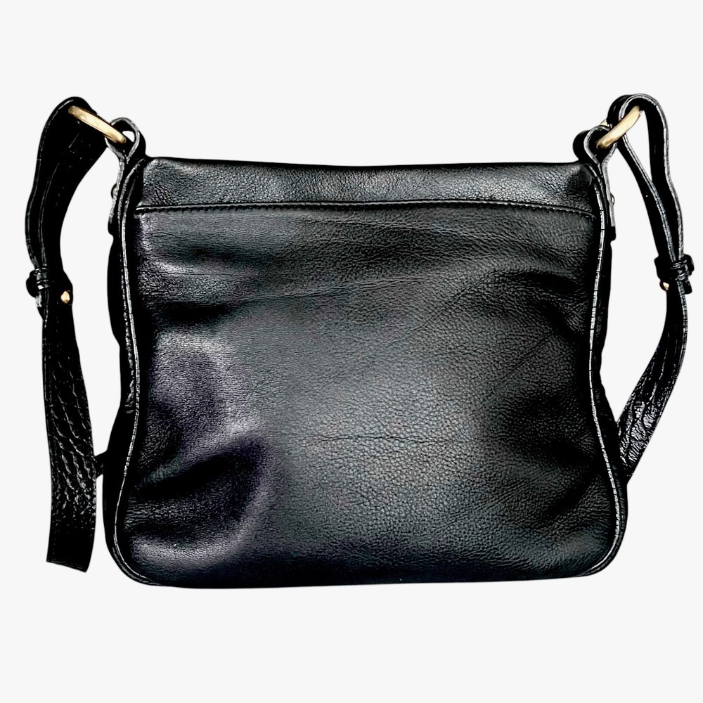 Brahmin Black Leather Shoulder Bag Crocodile Embossed Accents Gold Tone Hardware - Picture 2 of 10